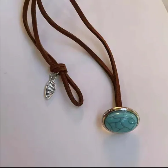 Boho Turquoise Choker Necklace Beachy Layered Brown Cord - Picture 6 of 6